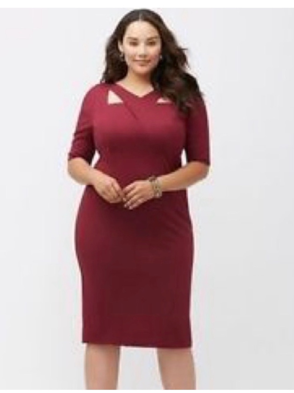 Lane Bryant Dress 28 Maroon Crossover V-Neck Sheath Plus Size Stretch Work Party